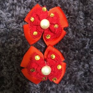 Red Flowers with Yellow Stones Hair Clips